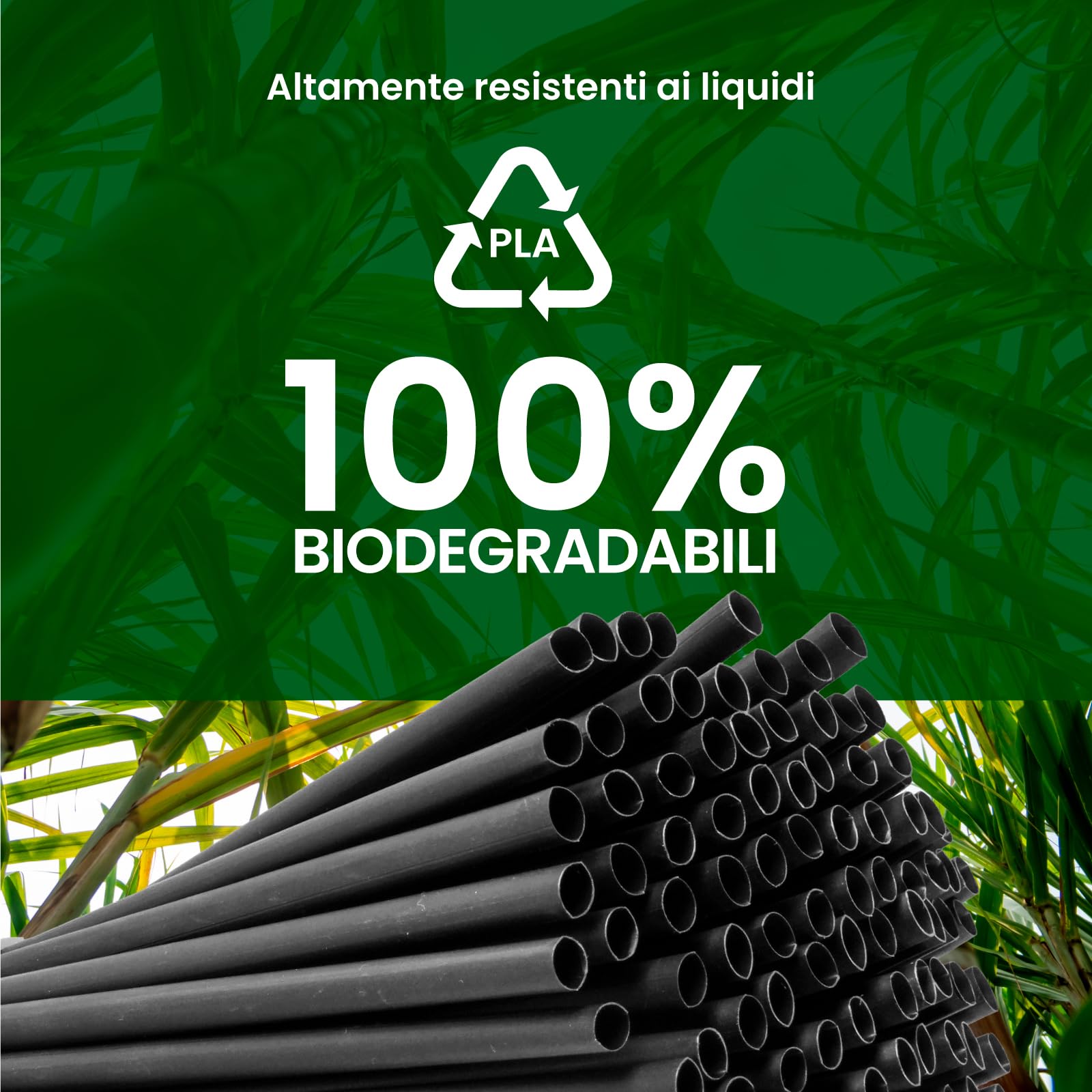 1000 Cannucce Larghe Jumbo 100% Ecologiche - 15 cm x 8 mm, Rigide Riutilizzabili Biodegradabili e Compostabili, Made in Italy - Ideali per Bevande, Cocktail, Eventi e Feste – Colore Nero