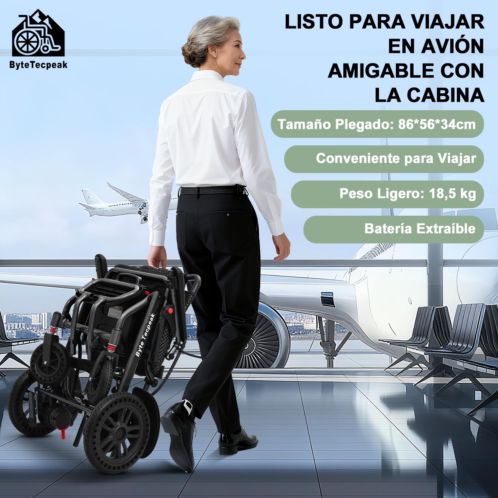 【Versión Mejorada】D14 Silla de Ruedas Eléctrica Plegable para Personas Mayores, Autonomía de 25km, 500W Motor, Cojín de asiento engrosado, Apta para Viajes y Estándares de Embarque (D14-Negro)