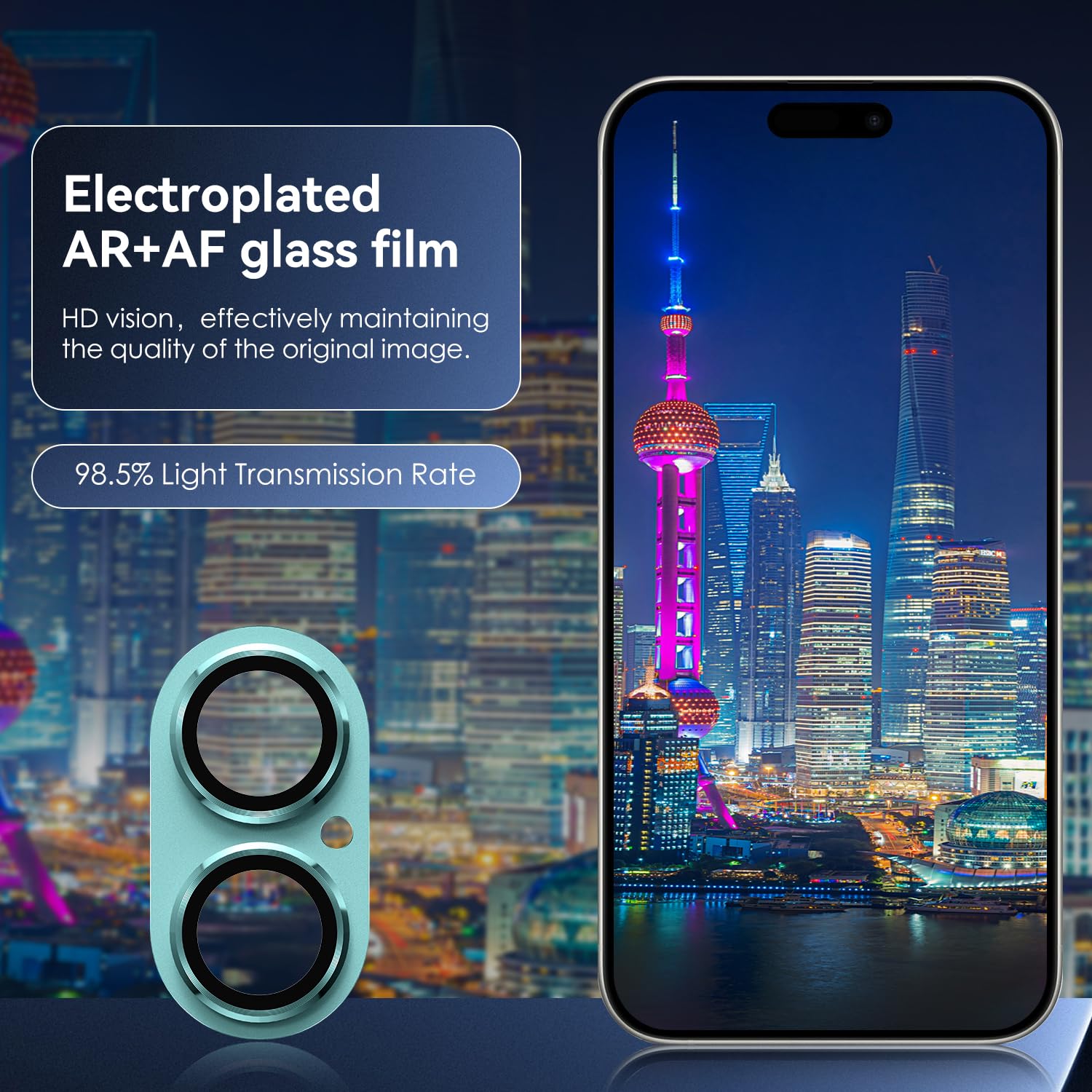 Protettore Lente Per IPhone 16/16 Plus - Vetro Temperato AR+AF, Nero, Trasparenza 98% - Foto 7