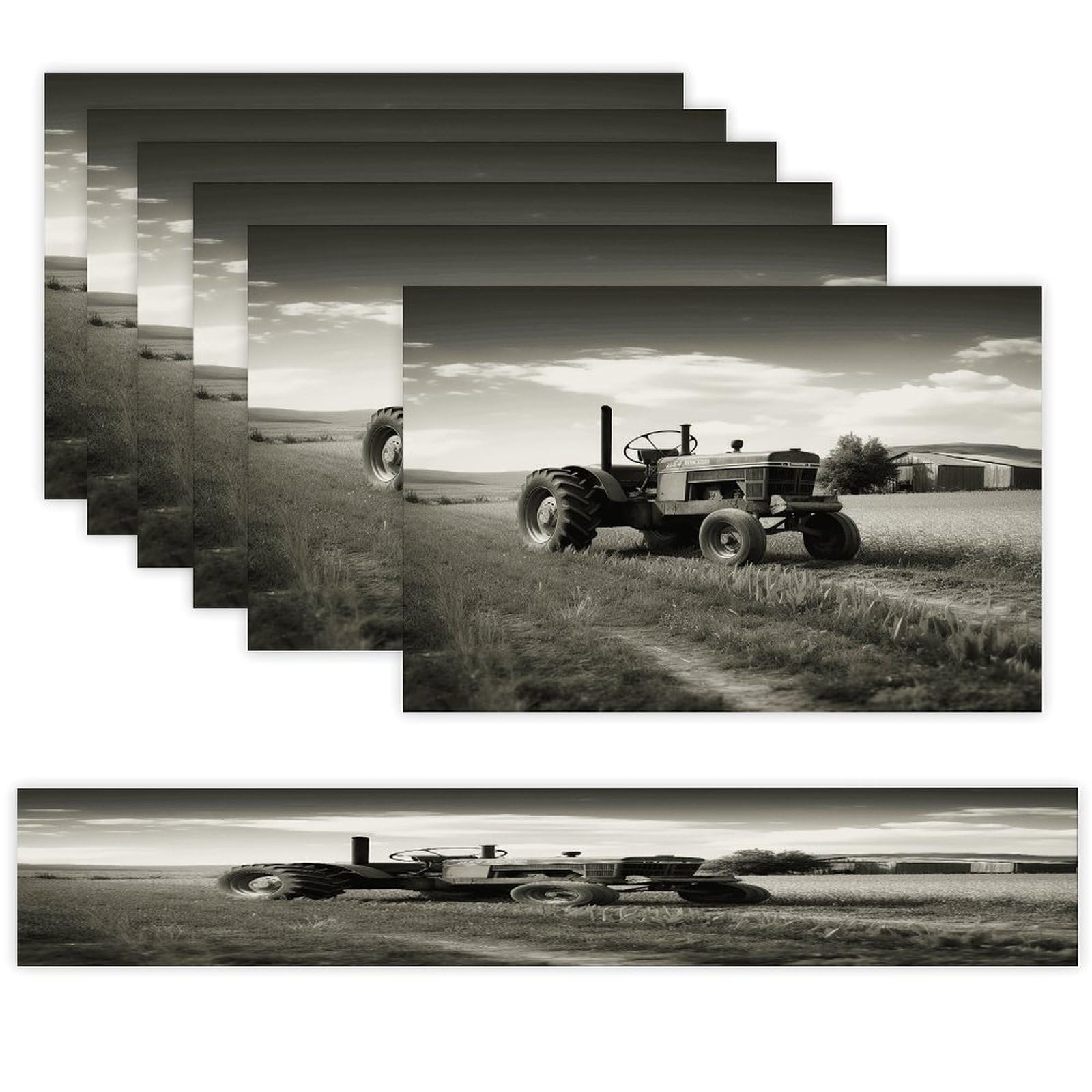 Tractor Agriculture Tranquil Placemats Set of 7 Exquisite Linen Table Mat Seven Piece Set Includes 13"x71" Fashion Table Runner and 12"x18" Place Mat Decor for Kitchen Dining Room