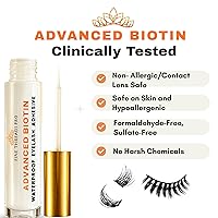 Vista 5 de Pegamento de pestañas transparente 2 en 1 con biotina, seguro para ojos sensibles; pegamento de pestañas con brocha fuerte de fijación en racimo