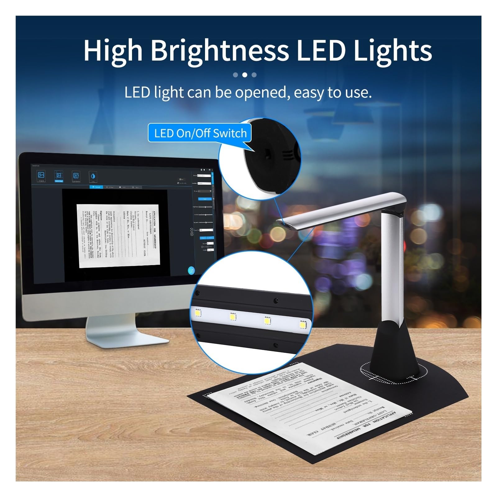 Telecamera per documenti Scanner for fotocamera for documenti BK34, fotocamera HD da 5 megapixel formato A4 con software didattico a luce LED for l'insegnamento online