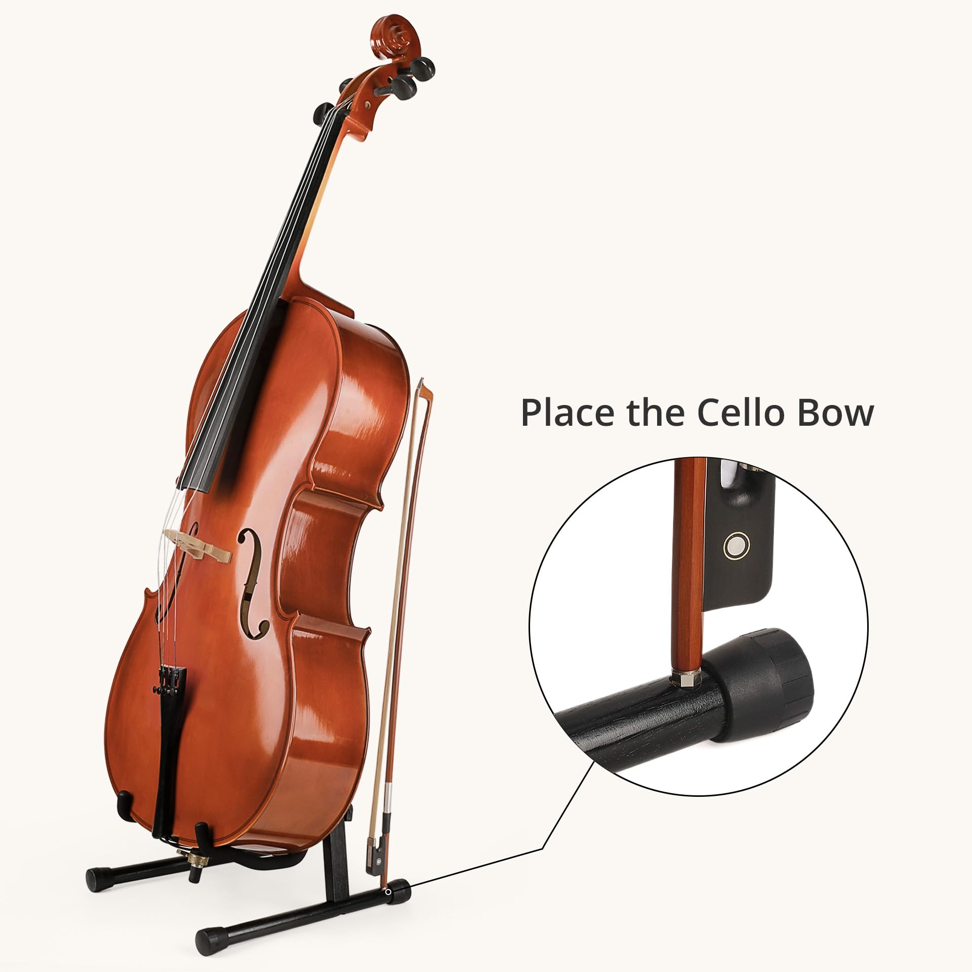 DIDA Soporte para violonchelo con soporte para arco, soporte de madera en forma de A con espuma acolchada, se adapta a 1/2, 3/4, 7/8, 4/4 tamaño completo, soporte para violonchelo para el hogar y el
