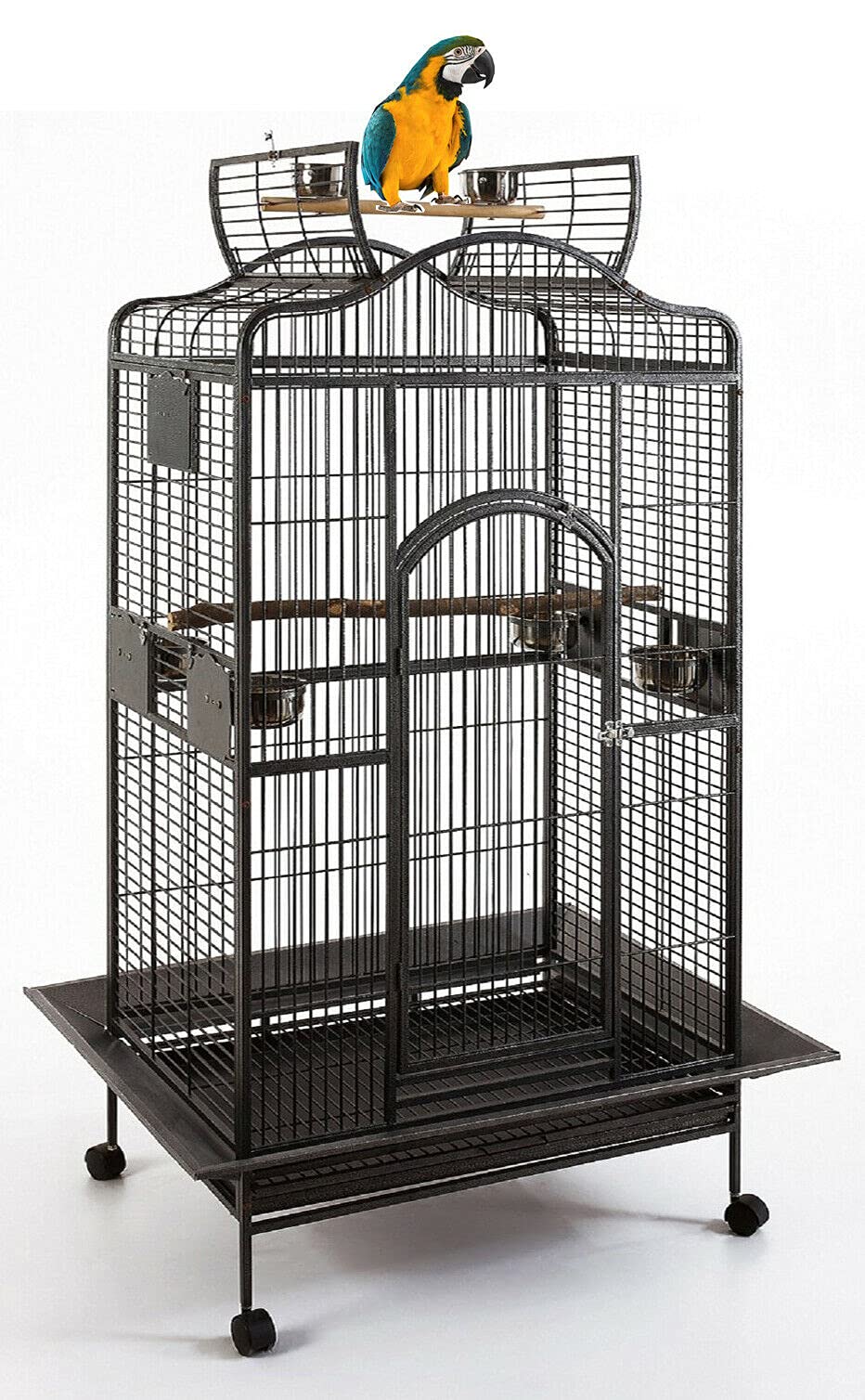 Extra Large 32" Wx23 Lx56 H Wrought Iron Dome Top for Macaw Goffin's Cockatoo Cockatiels African Grey Amazon Parrots Green Cheek Conures Caique Bird Cage with Rolling Stand