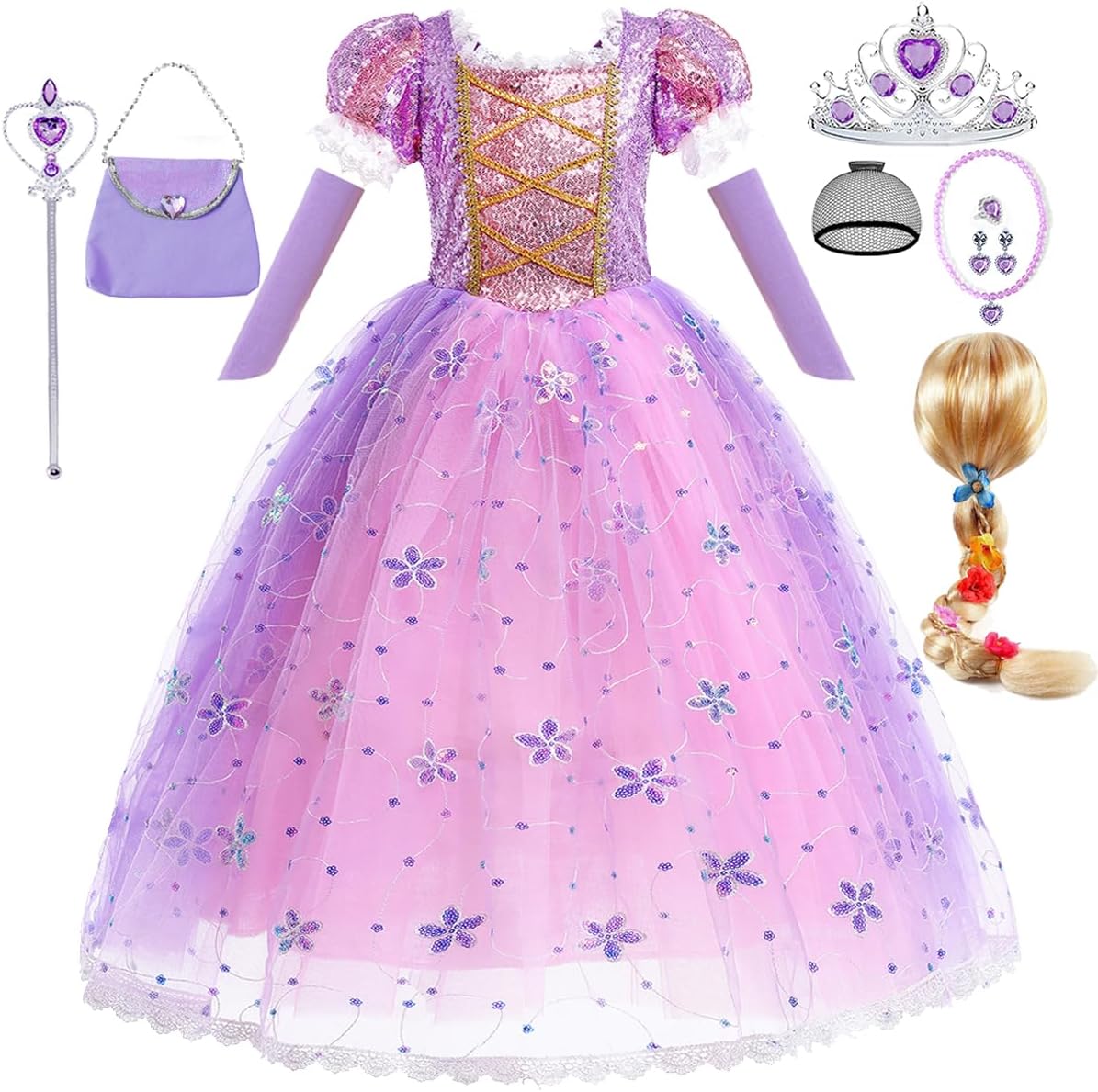 Little Girls Princess Costume Kids Fancy Purple Dress for Halloween Party Christmas Carnival