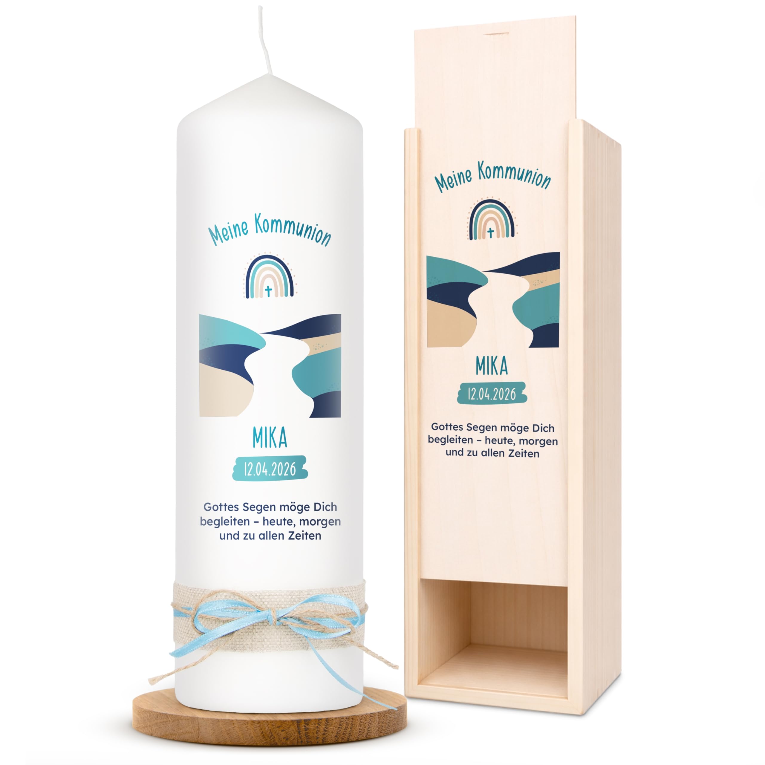 AMARI ® Kommunionkerze personalisiert Glaubensweg H:25cm/⌀:8cm - Kerze Kommunion - Kommunionkerze Junge/Mädchen