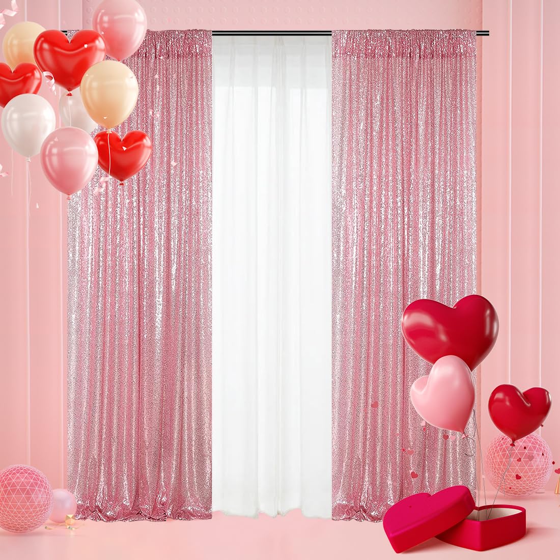 Poise3EHome Fuchsia Pink Sequin Backdrop Curtains, 2 Panels 2FTx8FT Glitter Background for Party Birthday Party Baby Shower Wedding Christmas
