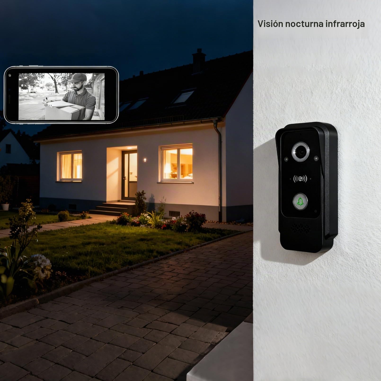 Tuya WiFi Sistema de Videoportero Inteligente de 2 Cables 1080P | Cámara HD,Desbloqueo RFID, Impermeabilidad IP65, Detección de Movimiento,Visión Nocturna por IR