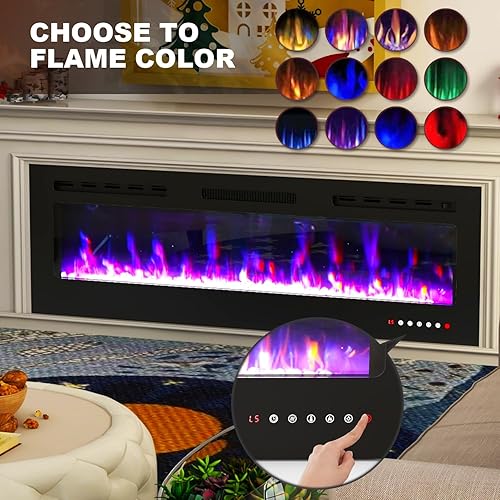 Miniatura 7 de Chimenea eléctrica inteligente  Insertos de chimenea eléctrica de 50 pulgadas, montaje en pared o empotrado en pared, chimenea eléctrica con
