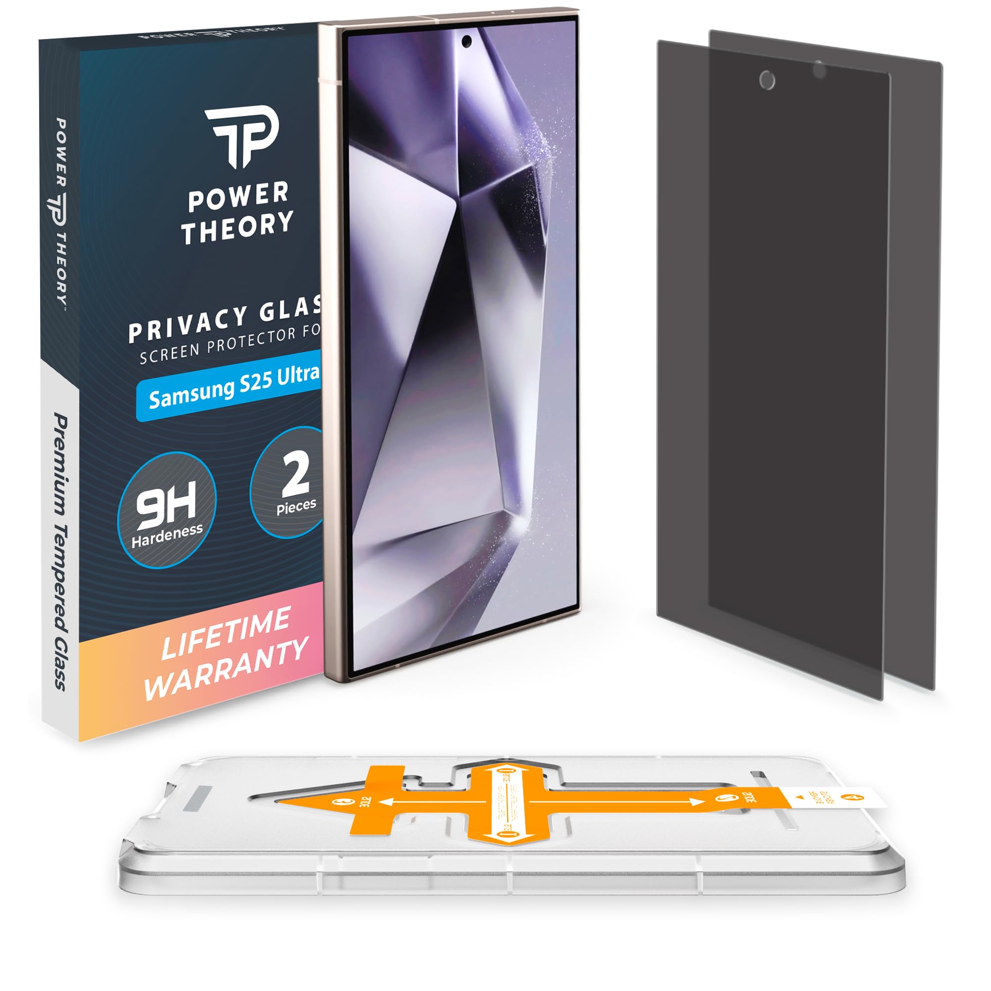 Power Theory compatible with Samsung Galaxy S25 Ultra Privacy Screen Protector Tempered Glass [Ultra 9H Hardness], 2 Pack, Anti-Spy, Easy Install Kit,