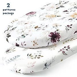 GRSSDER Stretchy Ultra Soft Fitted Bassinet Sheet Set 2 Pack, Universal Fit for Bassinets Baby Cradle Moses Basket Oval Rectangle Mattress, Watercolor Pretty Purple Flora for Girls