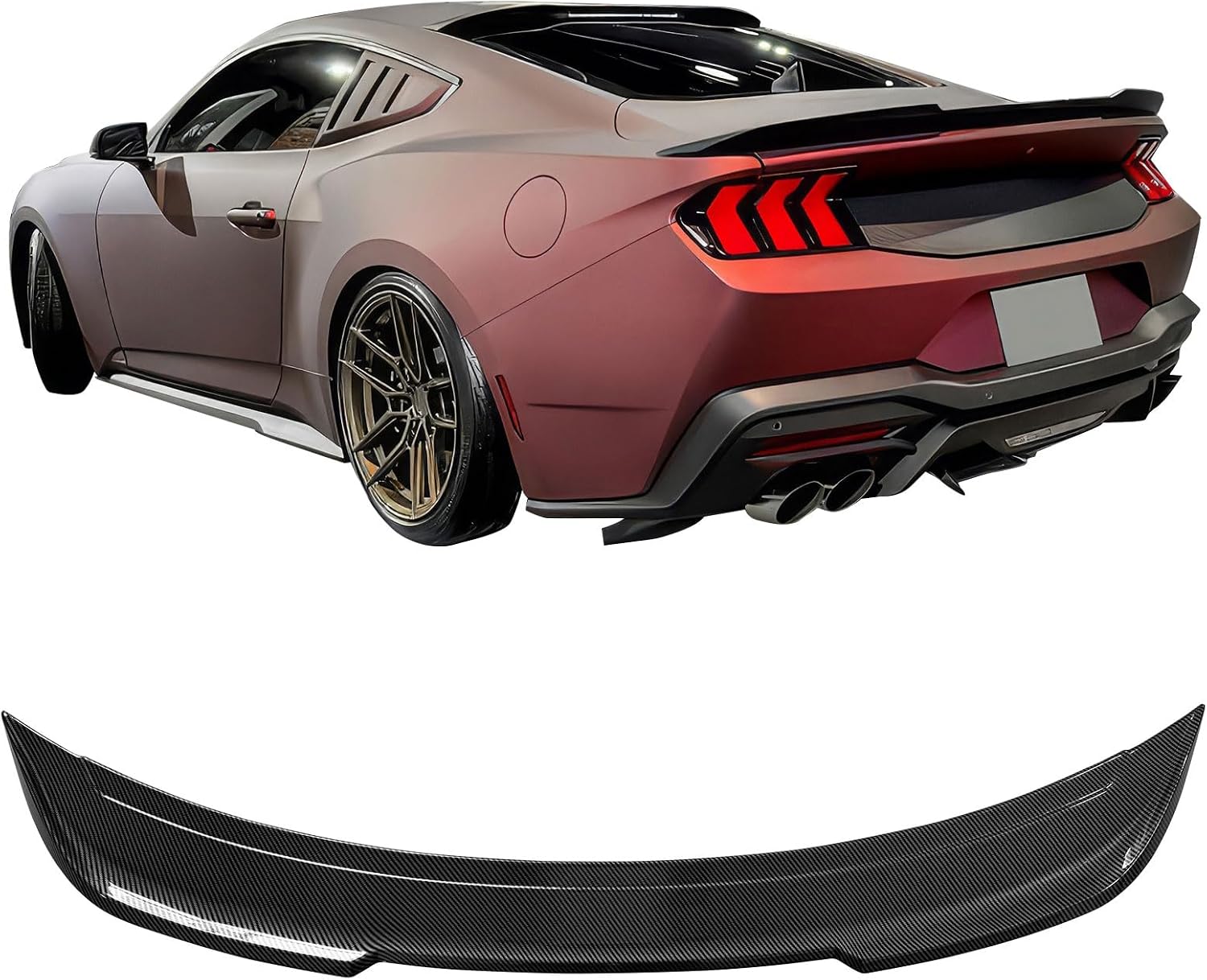 IKON MOTORSPORTS, Trunk Spoiler Compatible with 2024-2026 Ford Mustang Coupe/Convertible All Models, Not Fits GTD, Deck Style Gloss Black ABS Plastic Rear Trunk Lid Spoiler Wing Lip