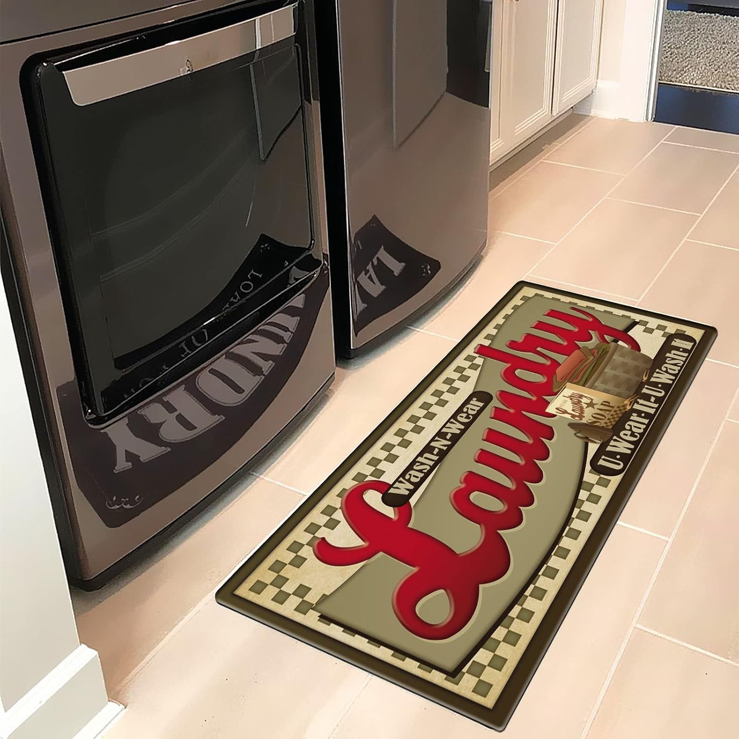 LEVINIS Laundry Room Rug Non Slip Farmhouse Laundry Room Mat 48"X20" Anti-Fatigue Comfort Floor Mat for Washer and Dryer Kitchen Bathroom