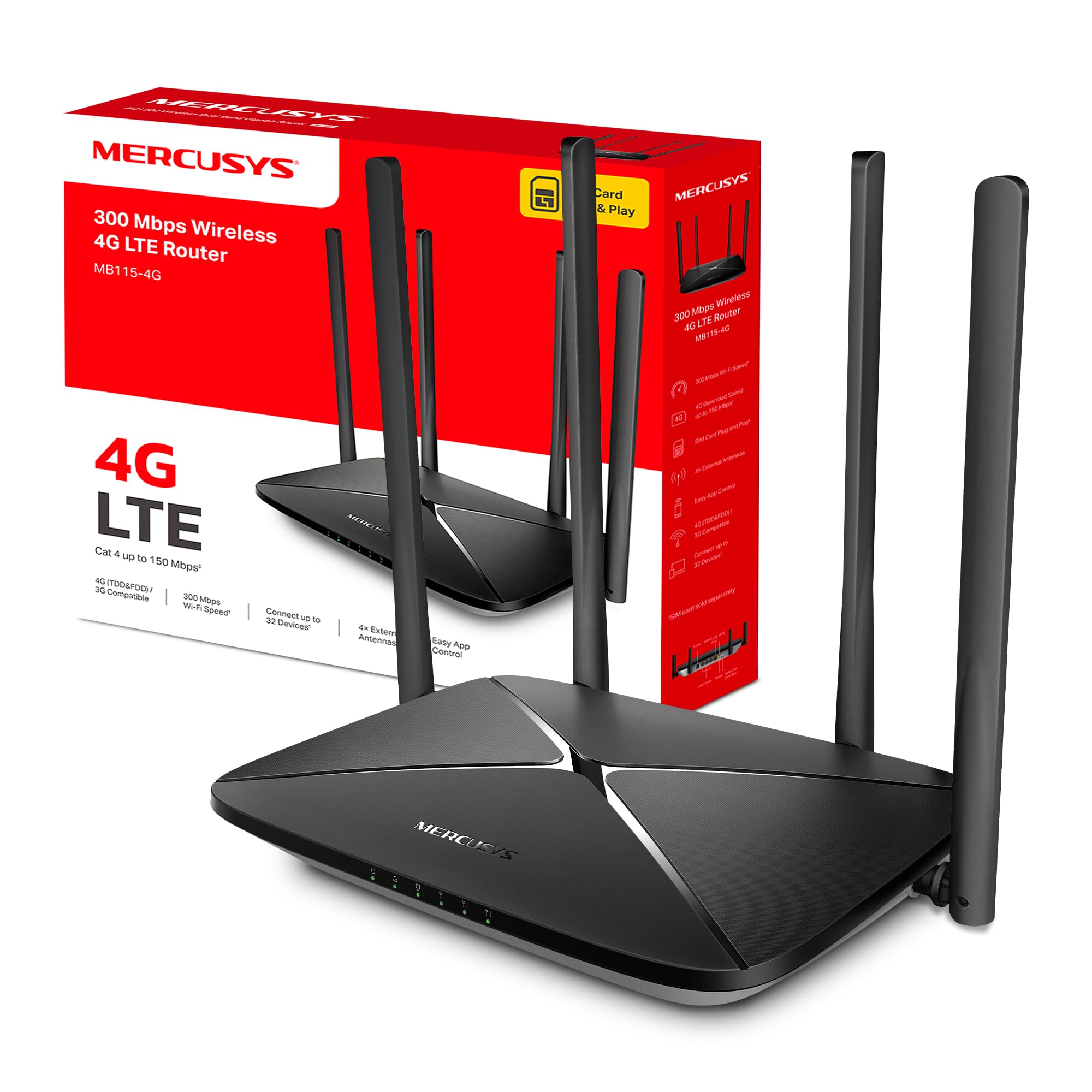 MERCUSYS MB115-4G 4G Router with SIM Slot, N300 Portable WiFi Travel Router