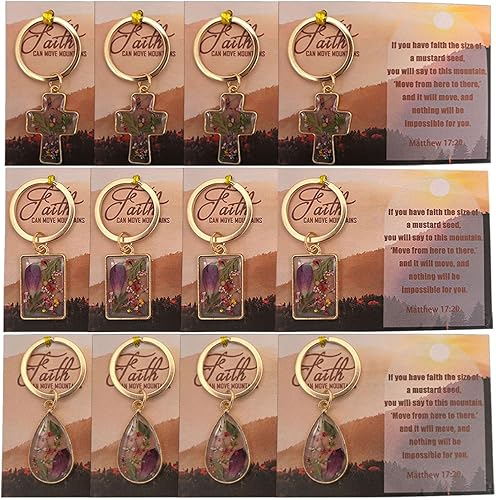 Floral Mustard Seed Keychain Christian Gifts for Women Bulk, Dried Flower Religious Birthday Gifts for Sister Mother