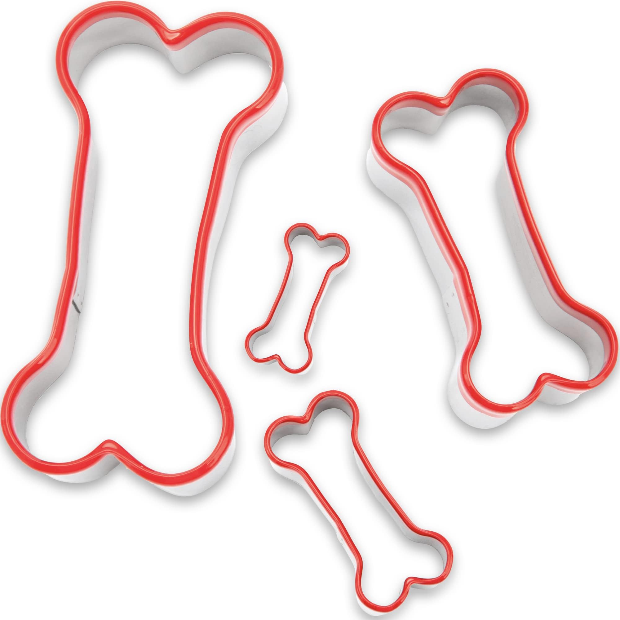 Doggie Treat Cookie Cutter 4 Pc Set Dog Bones and Heart Cookie Cutters with Recipe