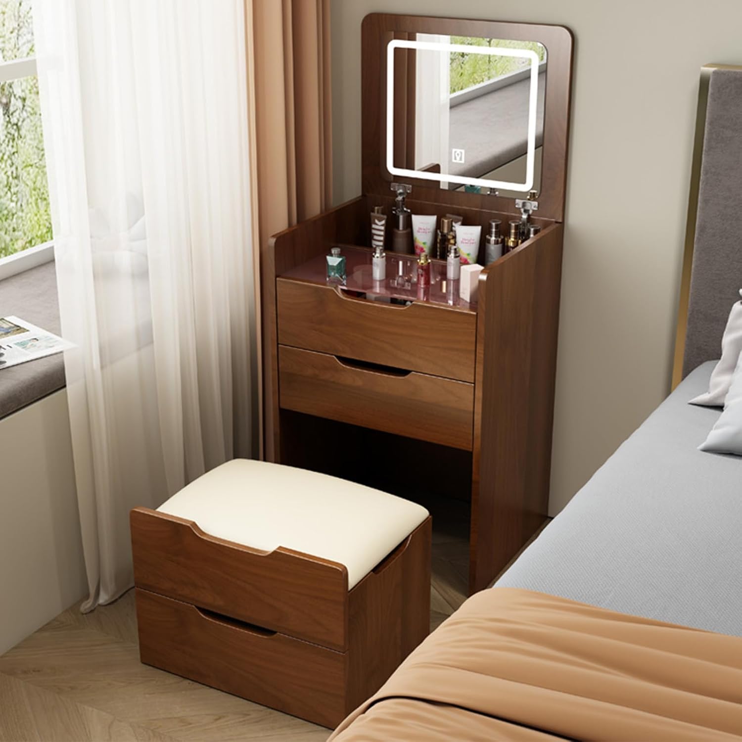 AVGVLIJ 3 in 1 Vanity Desk with Plip Top Mirror, Small Make