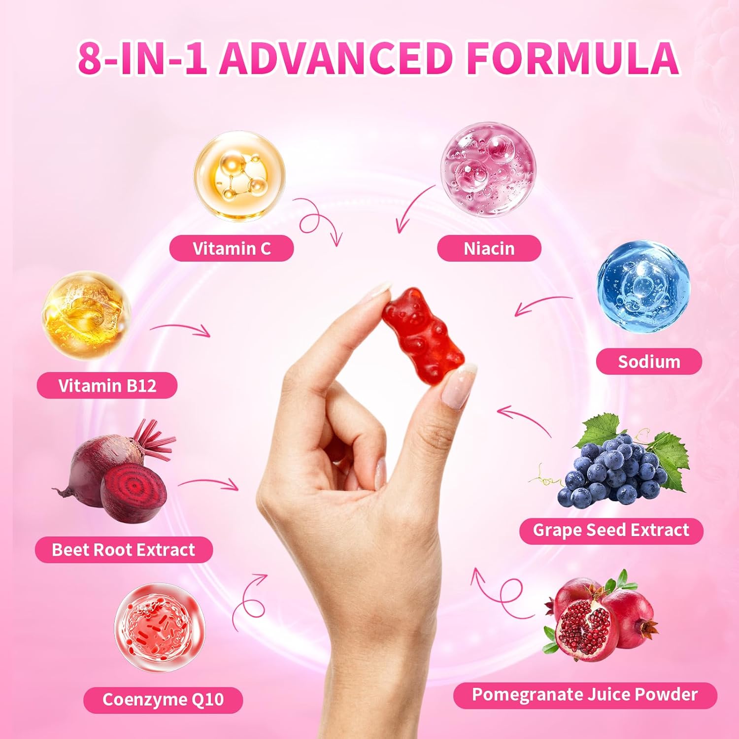 Beet Root Gummies for Women & Men, Beetroot Supplement Beet Chews with Vitamins Grape Seed for Antioxidant Supoort & Immune Health, Sugar-Free/Vegan/Organic,Raspberry Flavor 120 Count - Image 3