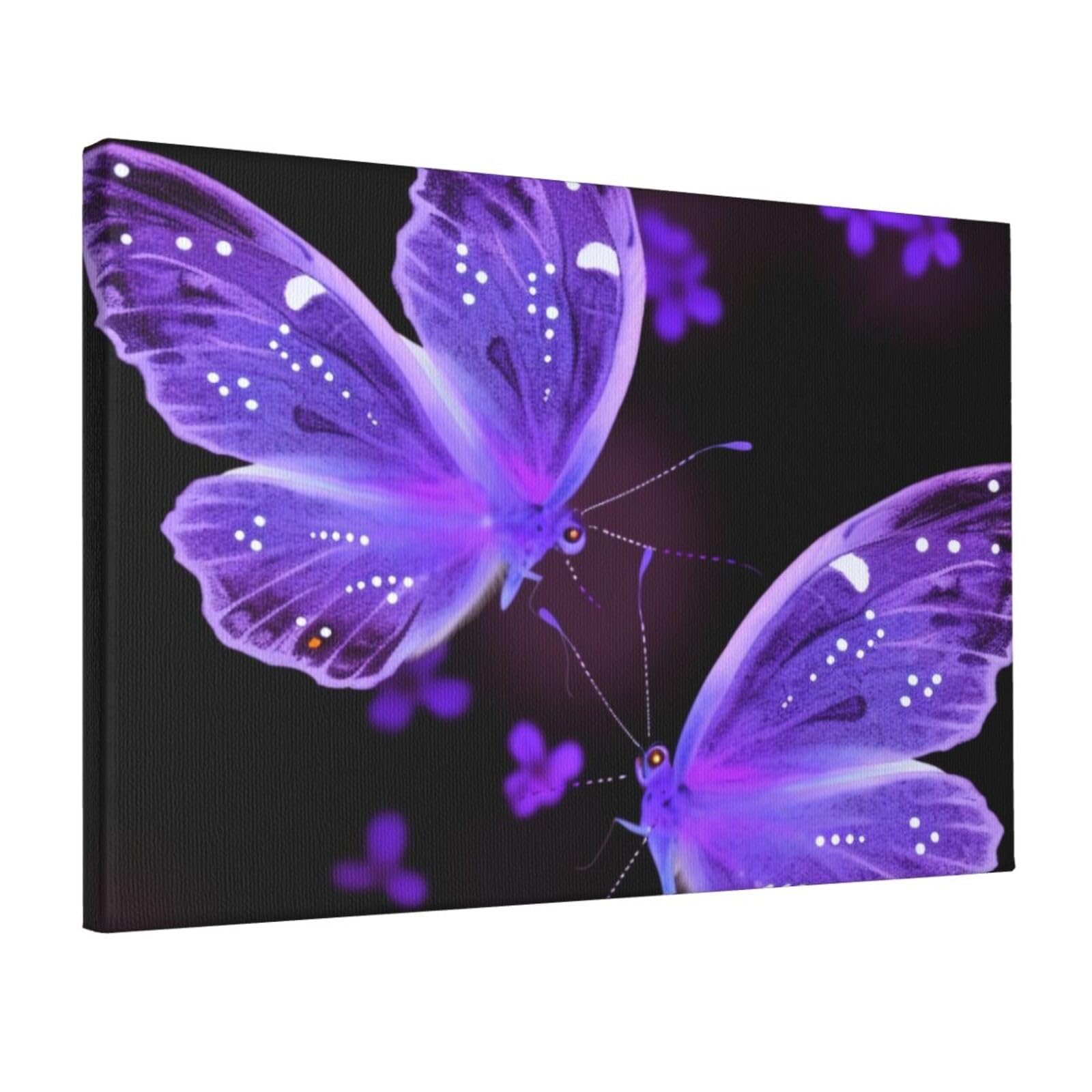 YKLJG Beautiful purple butterfly Printed Wall Art Canvas Prints 45x30 CM Wooden Framed Picture Painting Artwork for Bedroom Kitchen Home Office Decor