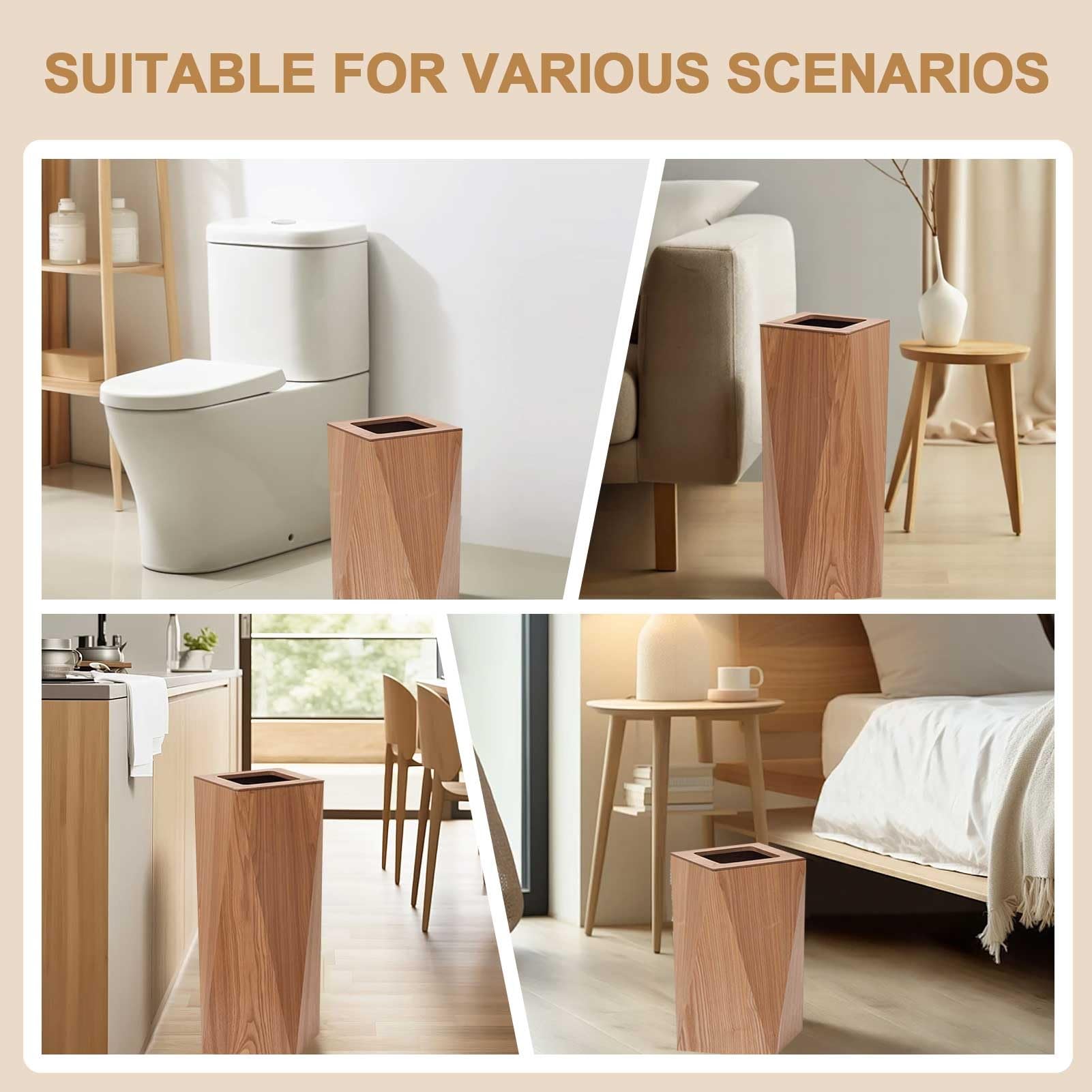 Drsyffsup Poubelle en Bois décorative pour la Maison | Corbeille à Papier créative en Forme de Diamant avec Seau intérieur | Poubelle pour Chambre, Salle de Bain, Cuisine, Bureau(Original Wood)