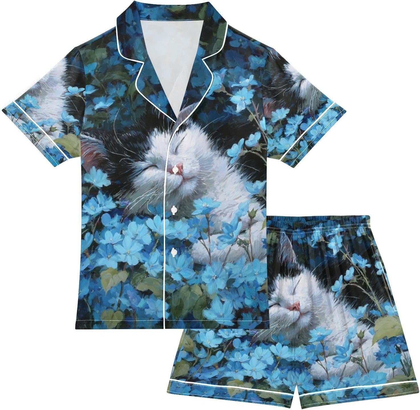 Silk Pajamas Sets Soft Satin 2 Piece Pjs Set Short Sleeve Sleepwear Nightwear