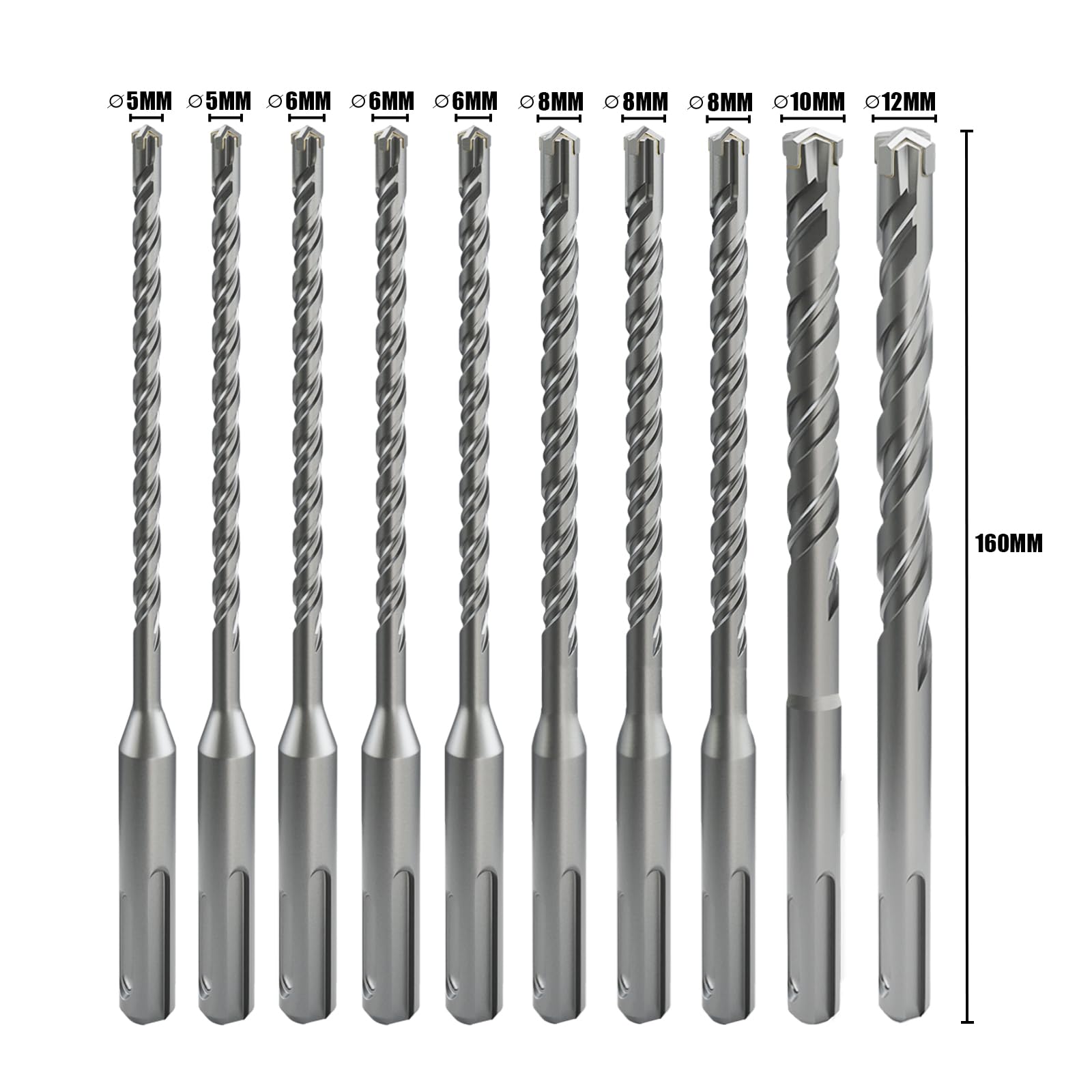 CSOOM Punte per trapano SDS Plus nelle dimensioni 5,5,6,6,6,8,8,8,10,12 (160 mm), professionali per calcestruzzo, pietra naturale, muro di mattoni