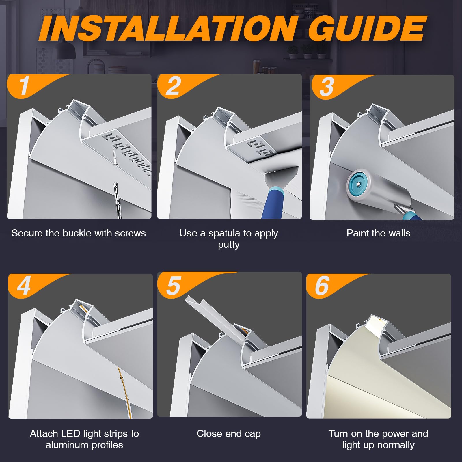 5 x Profilé Aluminium Corniche Led 2m (10m) Profilé Led Encastrable Plafond à éclairage indirect Pour Bande LED jusqu'à 19 mm ou Deux, Moulure Plafond led Canal Led et Diffuseur LED - 2000x19,7x10mm