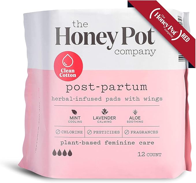 The Honey Pot Postpartum Feminine Pads with Wings, Herbal All Natural