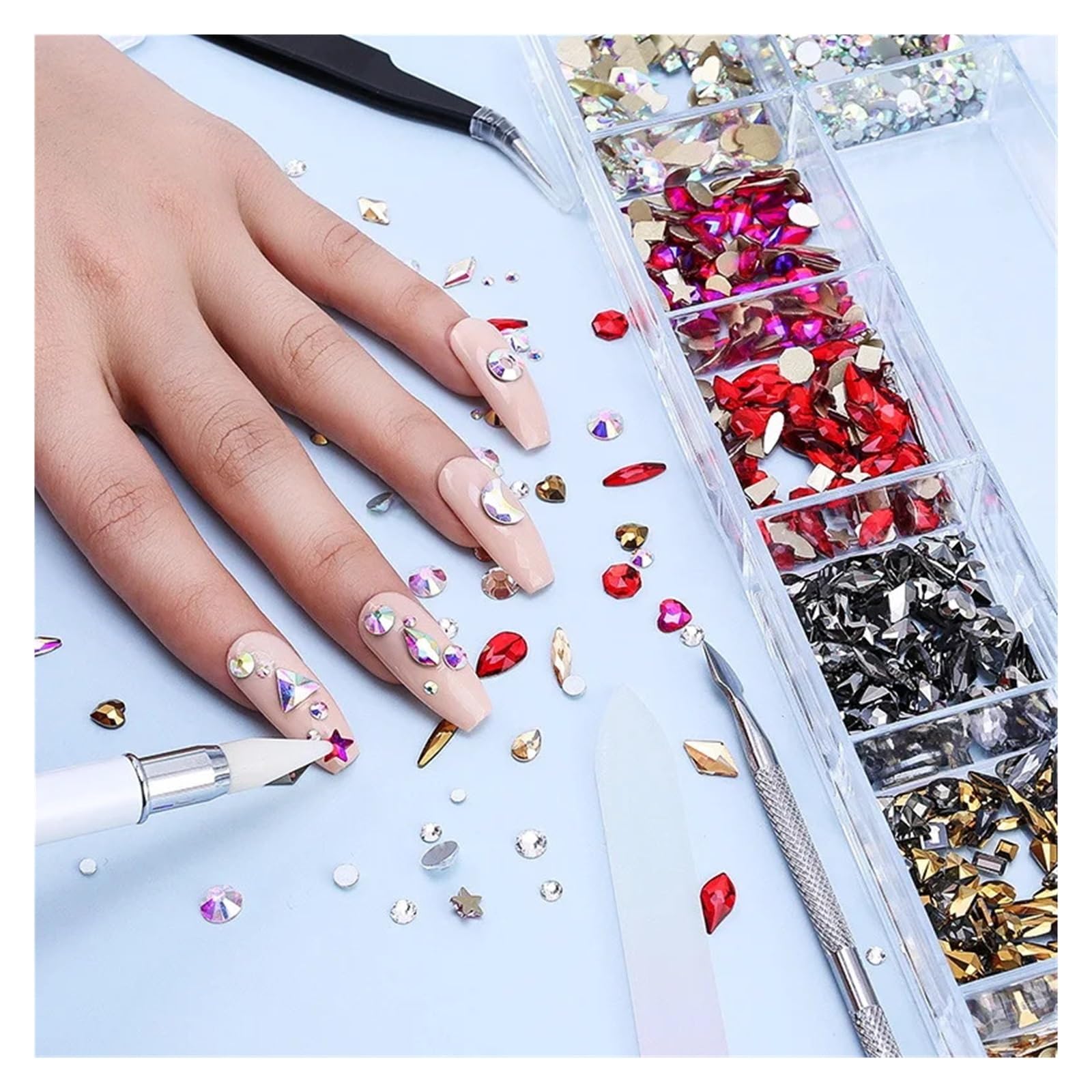 2800Pcs Box Luxury Rhinestone Nail Crystals 3D Flat Gem Decoration Set(AB)