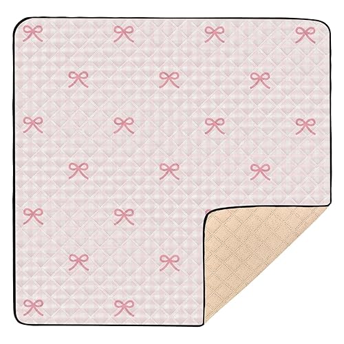 KICPOAY Baby Play Mat Pink Checkered and Bows 50 x 50 Playpen Mat Baby Play Mats for Floor Play Gym Crawling Mat Non-Slip Cushioned Baby Playmat for Infants, Babies, Toddlers - multi 2