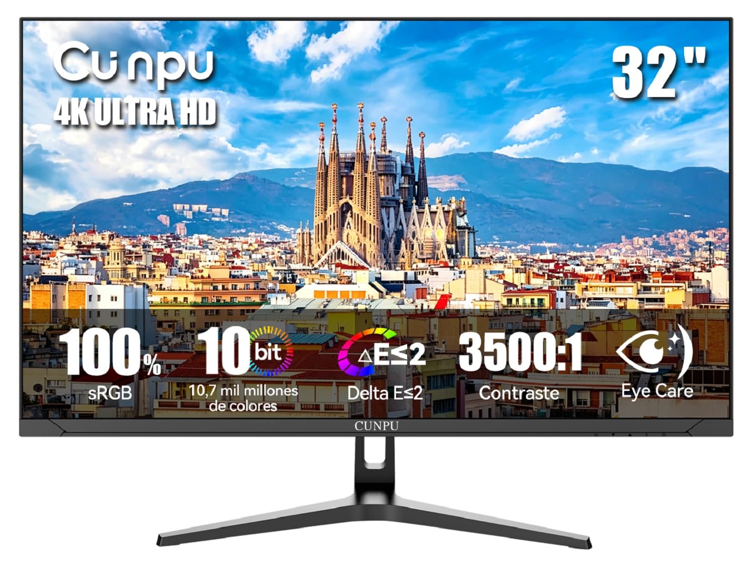 CUNPU Monitor 4K UltraHD 32 Pulgadas, SRGB 100%, Adaptive Sync., 2X HDMI2.0 2X DP1.4, 16:9, VESA(100 * 100mm), HDR10, HDMI/DP, Negro