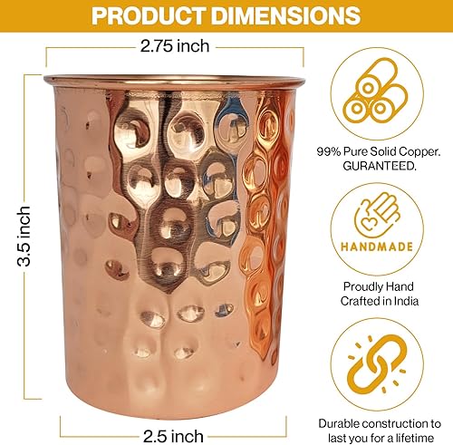 Miniatura 3 de A American Ayurveda - Vasos hechos a mano de alta calidad, sin forro, 99% cobre puro, vasos Moscow Mule, diseño minimalista (paquete de 4, 99%