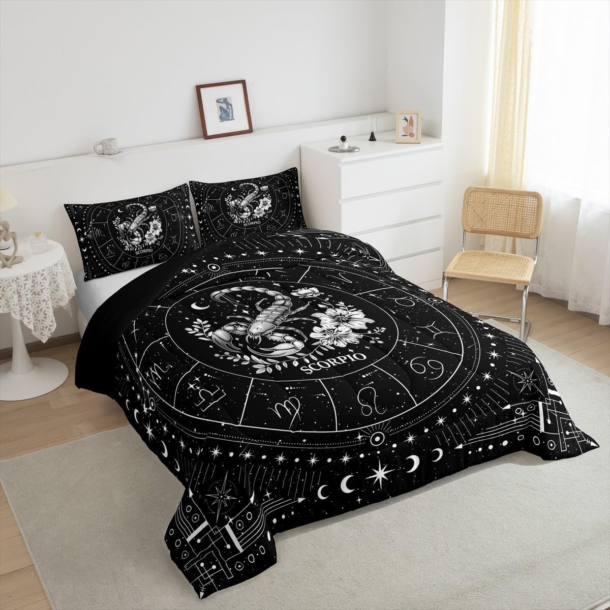 Feelyou Zodiac Bedding Set Twin Size Scorpio Comforter Set for Kids Boys Girls Teens Moon Star Pattern Duvet Set Universe Cloud Galaxy Quilt Set 2Pcs