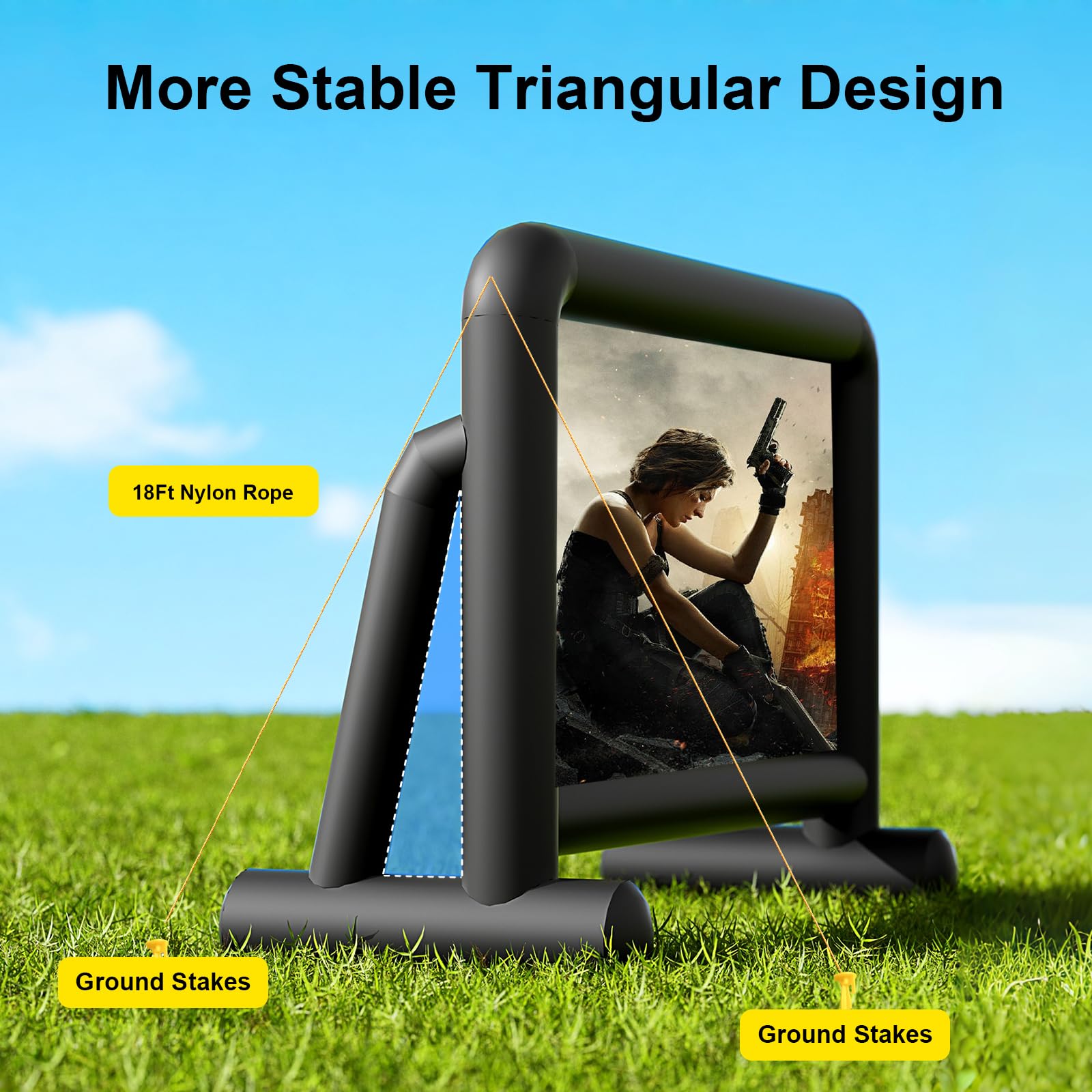 Pantalla de proyector inflable de 20 pies para exteriores con bolsa de almacenamiento de soplador de aire, proyección de doble cara, pantalla inflable de fácil configuración para noche de cine en el