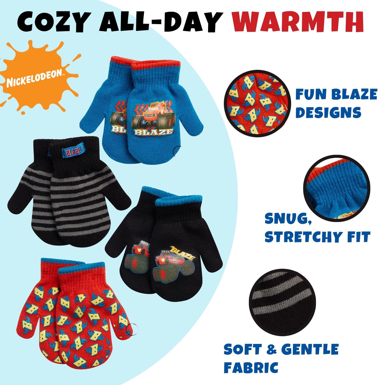 Nickelodeon Boys 4 Pack Mitten or Glove Set: Paw Patrol and Blaze (Toddler/Little Boys) - Image 3
