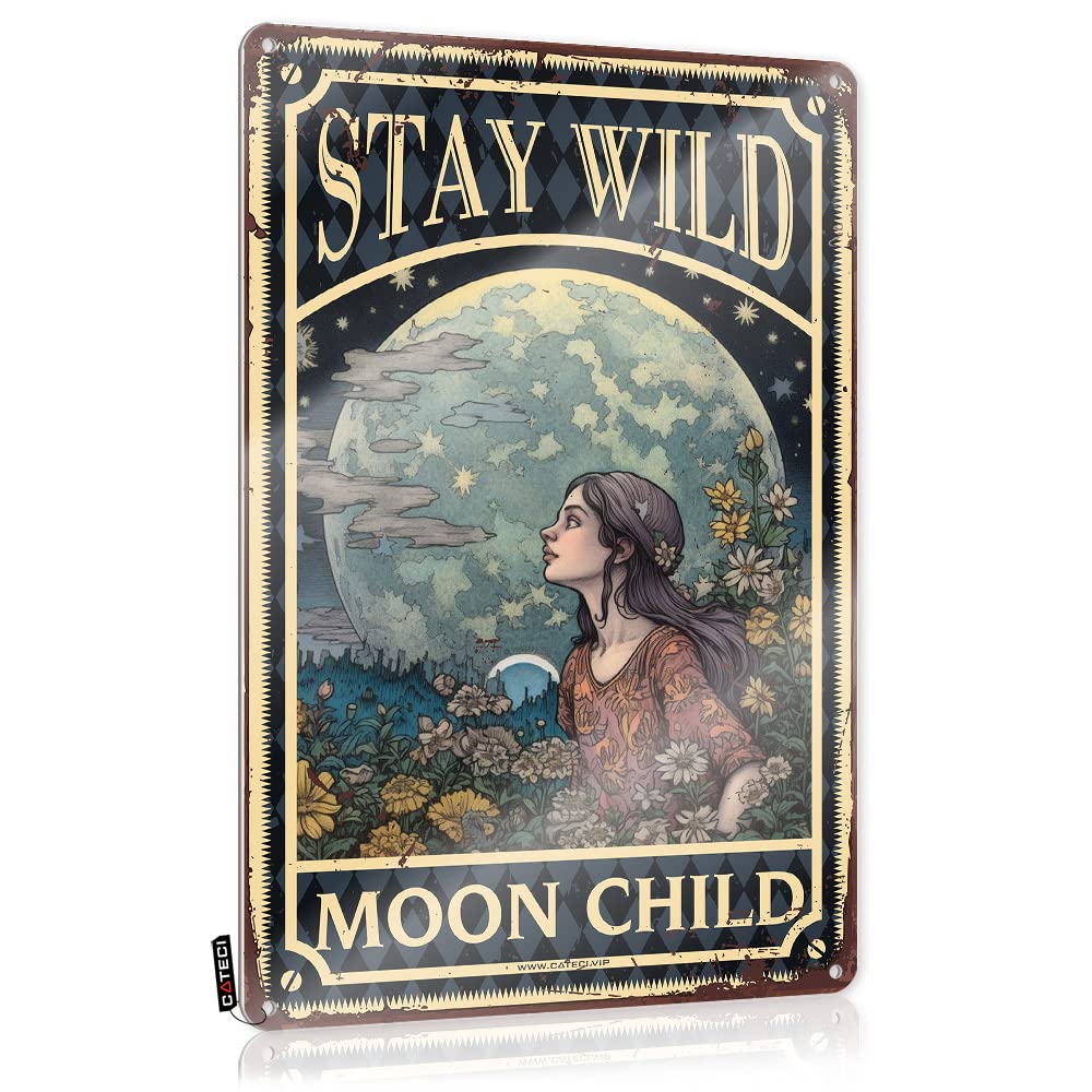 MWFKKADDB Funny Kitchen Retro Metal Tin Sign Stay Wild Moon Child Tin Sign Hozier Postergoth Bathroom Decorwall Signs For Home Decorhippie Gifts For Women Funny Door Signs Small Metal Tin(30X40CM)