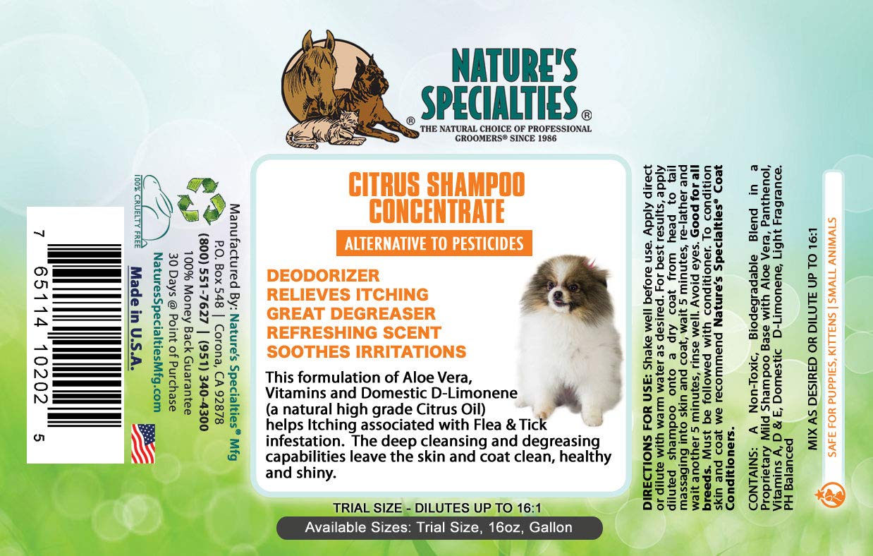 Nature's Specialties Citrus Ultra Concentrated Dog Shampoo for Pets, Makes up to 2 Gallons, Natural Choice for Professional Groomers, Alternative to Shampoo, Made in USA, 16 oz