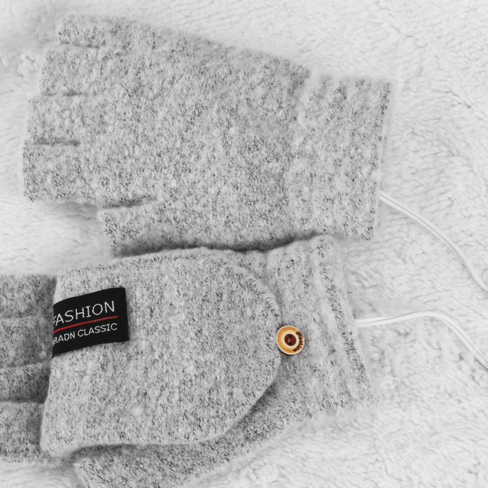 Guanti Riscaldati Donne E Uomini USB Mitten Inverno Caldo, Doppio Lato Riscaldamento metà Senza Dita Riscaldamento Guanti A Maglia Guanti Scaldamani Guanti Termici per Sci Motociclismo,Dark Blue