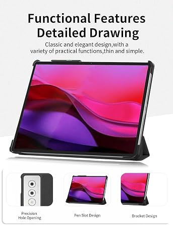 Case for Lenovo Yoga Tab Plus 12.7 inch Tablet,toergy Slim Stand Tri-Fold Hard Protective Case Cover,Waterproof,Shockproof & Dustproof,Black