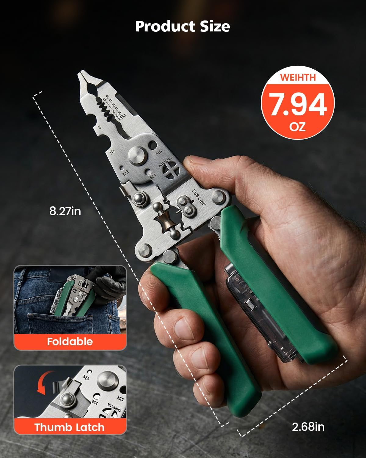 Multi-Functional 8-inch Wire Stripper Tool - Compact Wire Stripper Crimper & Cutter with Live-line Detection and Warning Rechargeable for Electrical Repairs, Outlet Installation & DIY Circuit Design
