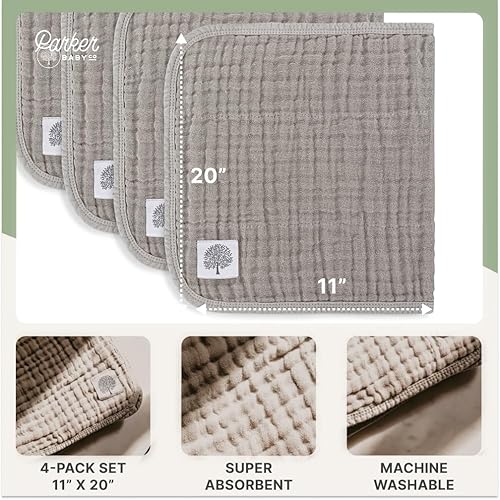 Miniatura 5 de Parker - Paños de muselina para eructos  Ropa para eructos 100% algodón, esencial para recién nacidos, lista de regalos de bebé imprescindibles,