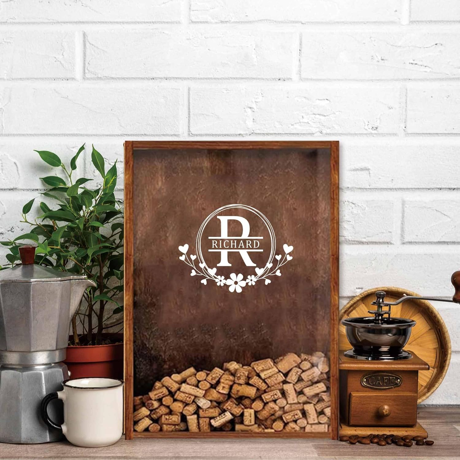 Personalized Wine Cork Shadow Box Custom Wine Cork Keeper Decorative Wall Mounted, Tabletop & Countertop Hanging Cork Holders Wine Decor Shadowbox Wooden Gift for Housewarming Home Decor