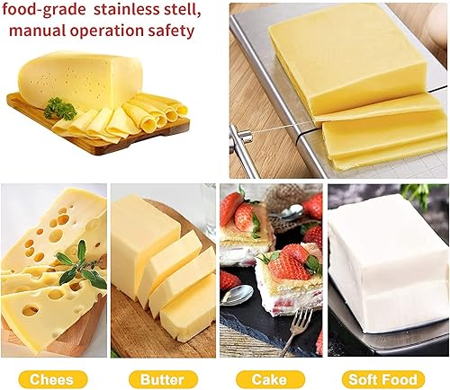Miniatura 6 de Cortador de mantequilla de acero inoxidable con escala de tamaño preciso, para rebanar queso y mantequilla, equipado con 5 cables de corte de queso