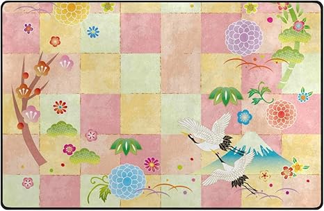 Amazon Chovy ラグカーペット 滑り止め付 ラグ 洗える ラグマット 桜 花柄 鶴 和風 和柄 可愛い かわいい カーペット マット すべり止め 夏 冬 おしゃれ かわいい 長方形 床暖房 防ダニ 折り畳み可能 軽量 新築祝い 引越し祝い プレゼント ラグ カーペット オンライン通販
