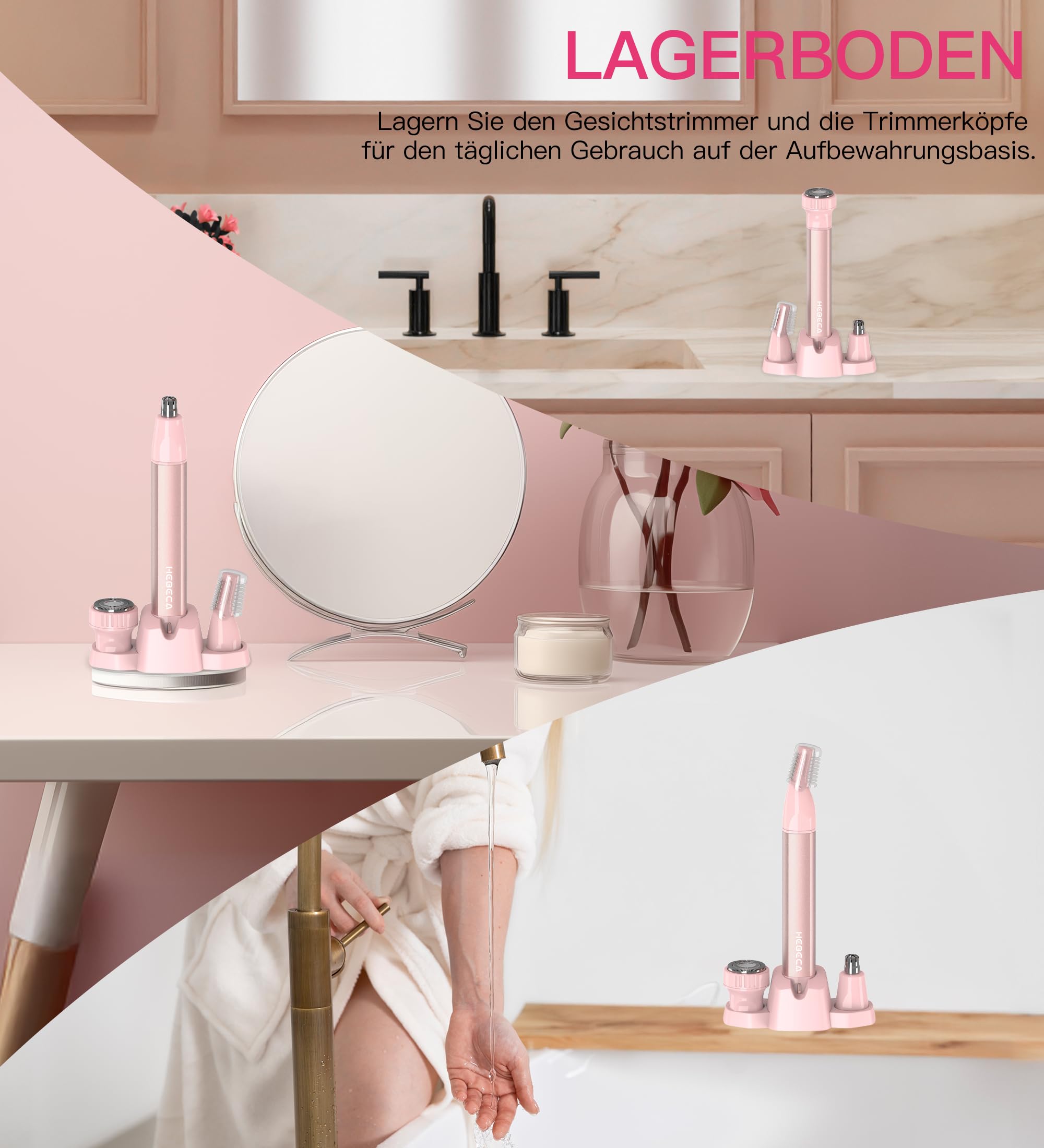 Nasenhaarschneider für Frauen, 3-in-1 Gesichtshaarentfernungstrimmer, wasserdicht, tragbar, wiederaufladbar über USB, mit Reisetasche