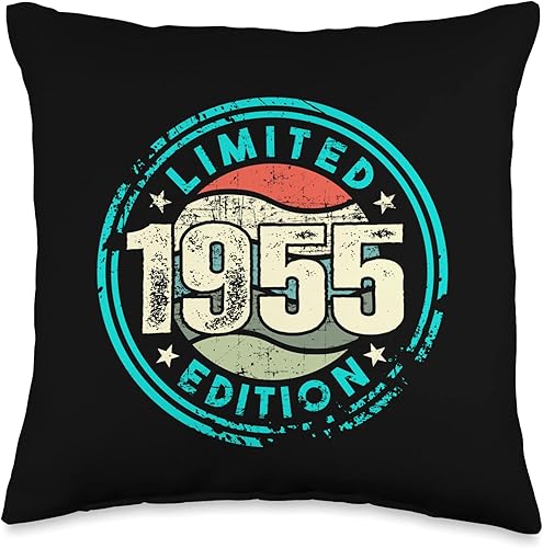 Retro Limited Edition Gifts Birthday Collection Birthday with Limited Edition and Born in 1955, Vintage Throw Pillow, 16x16, Multicolor