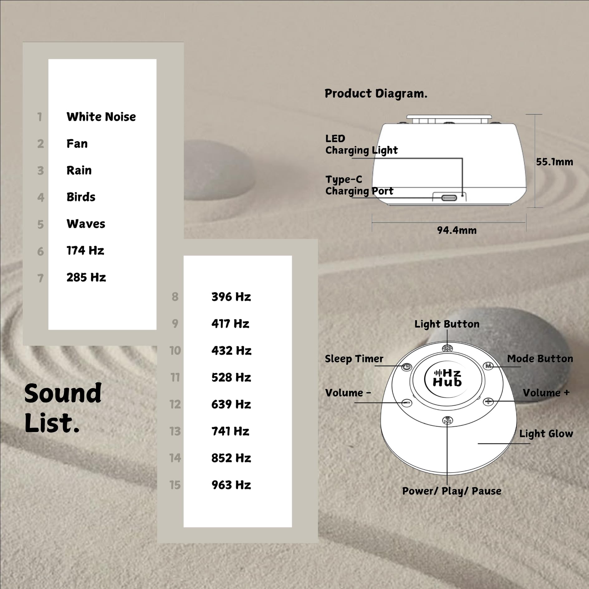 Amazon.com: Hz Hub Solfeggio Frequency Sound Machine — 432 Hz, 528
