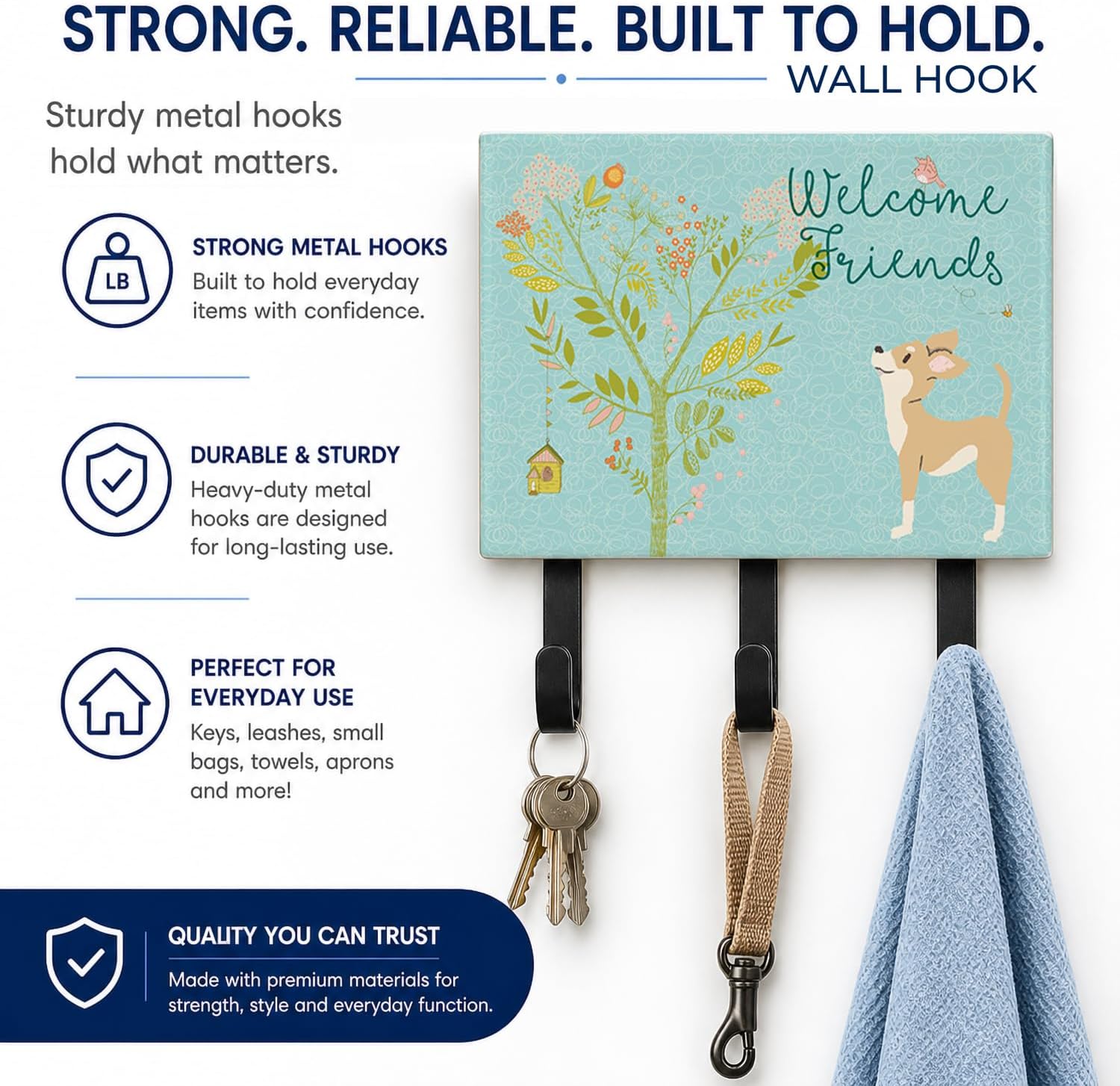 Caroline's Treasures BB7628TH68 Welcome Friends Brown White Chihuahua Wall Hook, Multicolor, Triple image 4