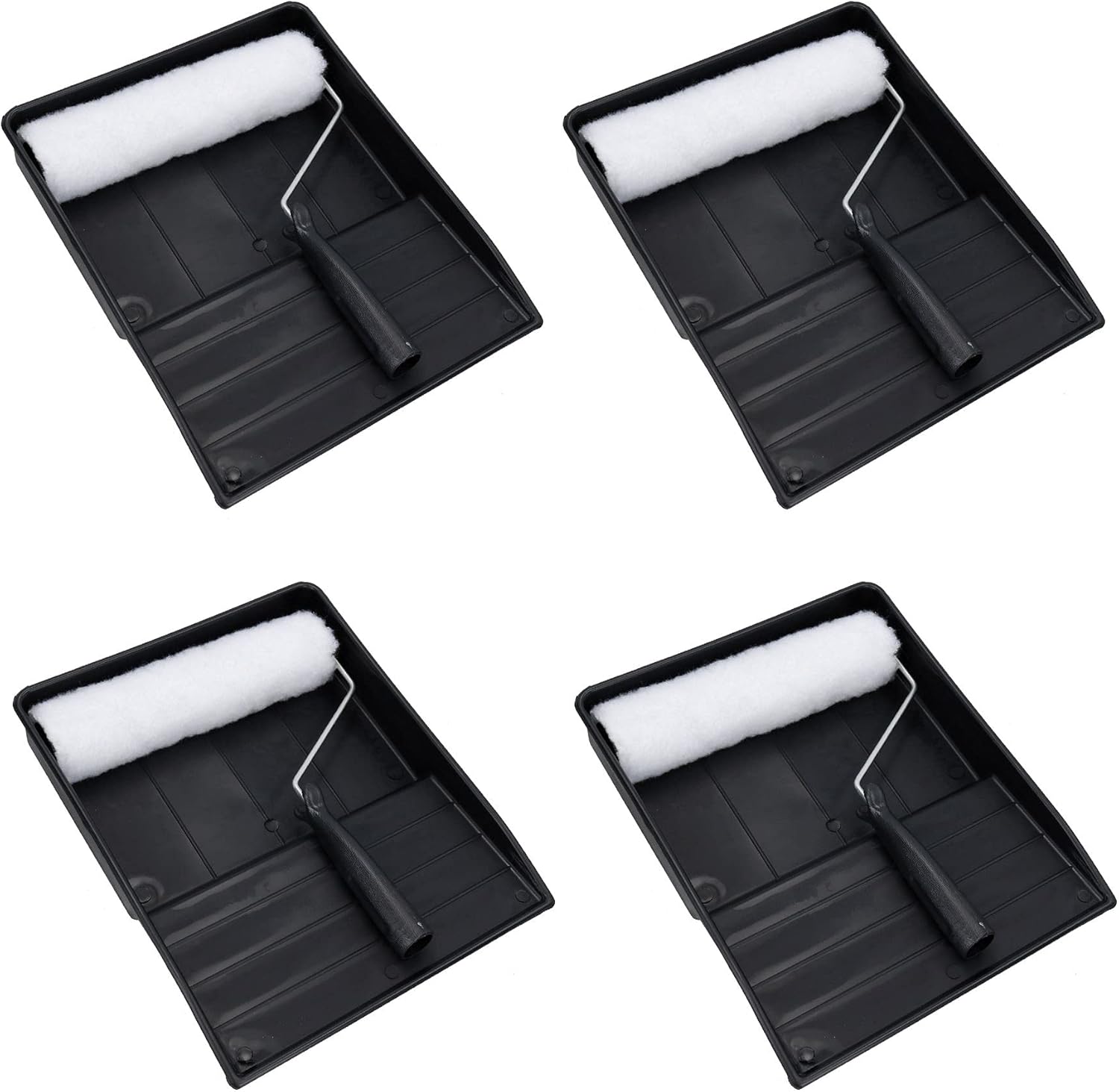 9" Painting Decorating Paint Tray & Wool Type Roller Egg Shell Gloss Paints 4pk