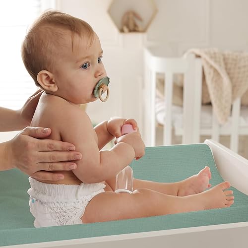 Miniatura 7 de Funda para cambiador de muselina de algodón orgánico, ultra suave, fundas de almohadilla de cambio para mesa de 34 x 16 pulgadas para niños y niñas